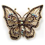 Vintage Purple Crystal Butterfly Brooch (Antique Gold)