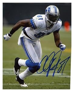 Calvin Johnson Detroit Lions Autographed 8'' x 10'' Action Pose Photograph - Memories - Mounted Memories Certified