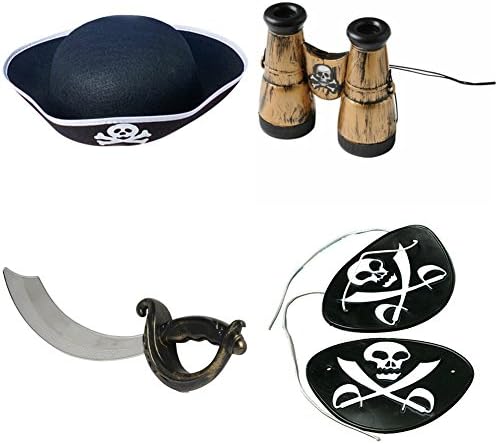 Child Felt Pirate Hat, Pirate Binoculars, Pirate Eye Patches, and Pirate Cutlass