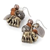 Elephant Drop Pierced Fashion Earrings Burnt Gold & Silverby Minerva Collection