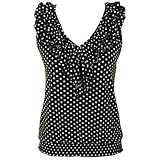 POLKA DOT BLACK & WHITE RUFFLED NECKLINE TOP – X-LARGE