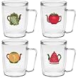 Fruit Teapots 18 oz Insulated Coffee Mug Set, Clear, (4 designs)