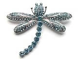 Silver Tone Light Aqua Sapphire Blue Rhinestone Gem Dragonfly Jewelry Pin Brooch