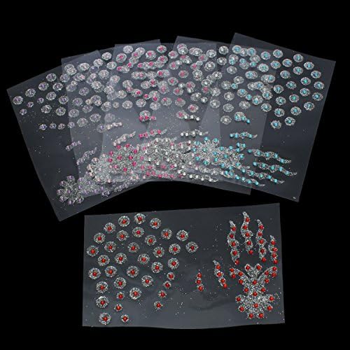 Glitter Shimmer Temporary Tattoo Sticker Body Art Circle with Rhinestones 1 Sheet (Clear)
