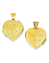 14K Gold Scroll Love You Always Heart Locket Jewelry