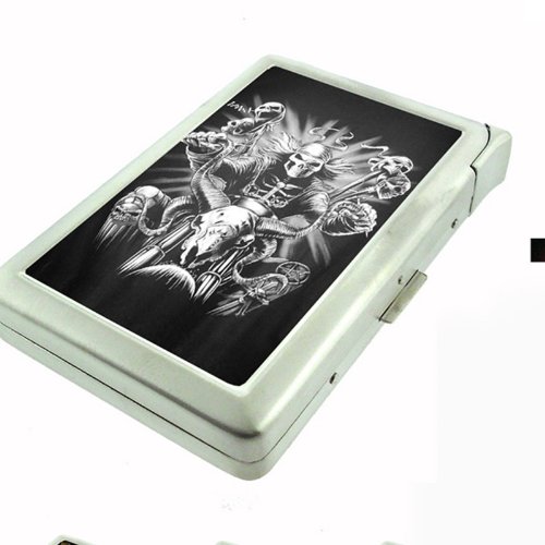Metal Cigarette Case with Built In Lighter Skull Design-007