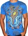 CHRISTIAN AUDIGIER Ed Hardy Mens Short Sleeve T-Shirt Tee Dragon Tattoo Blue