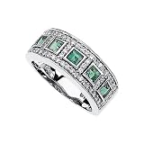 14K White Gold 3/8 ct. Diamond with 3/4 ct. Square Shaped Emerald Ring