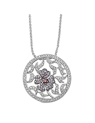925 Sterling Silver Flower Pendant Necklace with Clear CZ Stones