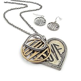 Metal Heart Love Charm Necklace Earring Set Fashion Jewelry