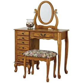 Jewelry Armoire Vanity and Bench - Oak by Powell Company