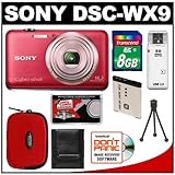 Sony Cyber-Shot DSC-WX9 16.2 MP Digital Camera (Red) with 8GB Card + Batter ....