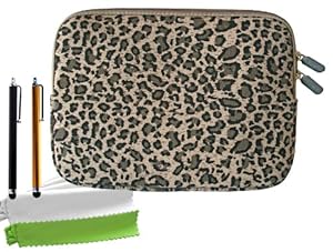 ColorYourLife Bundle of Canvas Fabric Sleeve Case Bag for iPad mini iPad mini 2 / Acer Iconia A1-830 / Acer Iconia B1-710 7.9-inch tablets with 2 Stylus Pens and Microfiber Cleaning Cloths (Leopard print, 8 inch)