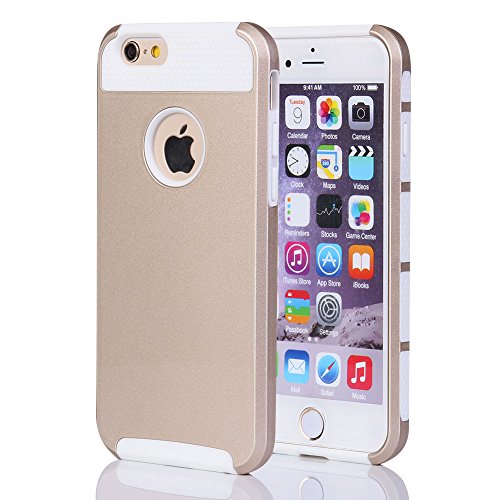 iPhone 6 Plus Protective Case, Lumsing™ Hard Soft Rubber Hybrid Shockproof Impact Rugged Armor Defender Case Protective Cover for Apple iPhone 6 Plus (5.5 inch Screen) with Screen Protector (2 in 1/Gold White)