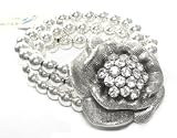 Jack E Ohs NYC Large Rose Flower Ice Crystal Bracelet on 3 Tier Silver Beaded Stretch Chain Comes Gift Boxed