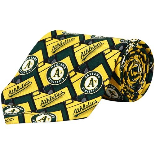 Oakland Athletics Green-Gold Block Pattern Tie