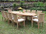 11 PC Teak Outdoor Patio - 117 Double Extension Oval Table, 12 Stacking Chairs - FREE SHIPPING