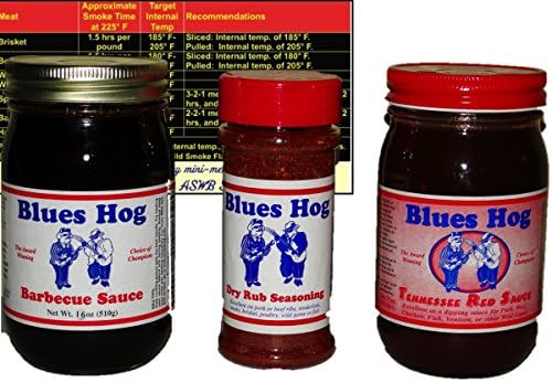 Blues Hog Barbeque BBQ Sauce and Dry Rub Sampler Bundle (Original Barbecue Sauce, Tennessee Red Sauce, and Dry Rub) with Complimentary Miniature Meat Smoking Guide Magnet