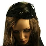 Feather Jewel Sequins Headwrap Headband Head Piece Fascinator Cocktail Cap Black