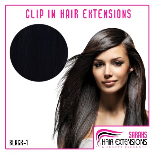 Jet Black (1). Full Head. Clip in Human Hair Extensions. High Quality