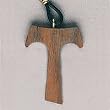 Confirmation Cross Necklace - Height: 1.5" - Hand Carved Wood - Woven Cloth Chain
