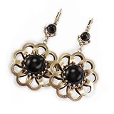 Ollipop Black Flower Basket 3-D Retro Gold Metal Dangle Earrings