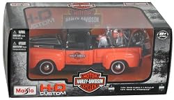 Orange and Black 1948 Ford F-1 Pickup with 1948 Harley-Davidson FL Panhead Motorcycle