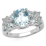 3.50 Carat Genuine Blue & White Topaz Silver Ring