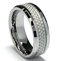 8MM Men's Tungsten Carbide Ring with White Carbon Fiber Inaly sizes 7 to 13