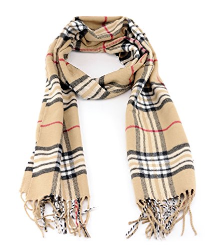 Spring Fever Very Soft Cashmere Feel Classic Plaid Style Tassel End Long Scarf