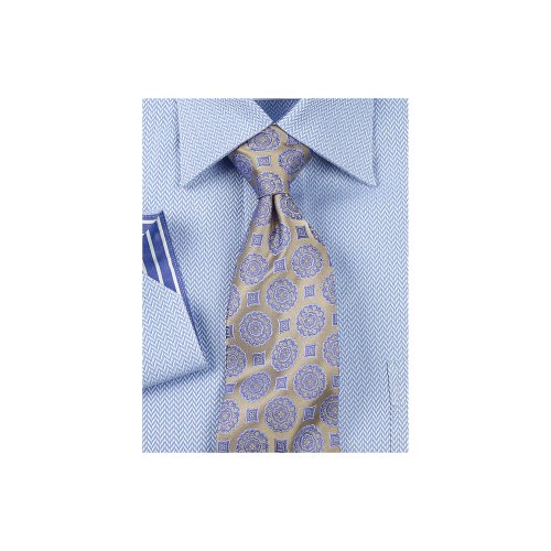 Paul Fredrick Satin Deco Medallions Silk Tie