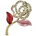 Rose Stem Crystal Diamante Brooch Pin - Pink