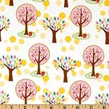 IMAGE OF 44'' Wide Hoo's In The Forest Trees White Fabric By The Yard