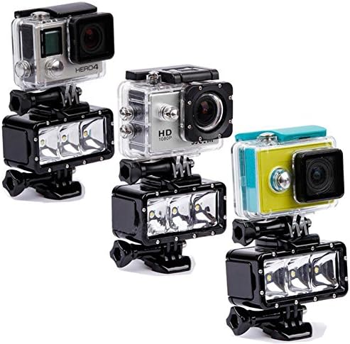 WiserElecton Underwater 30m Waterproof High Power Dimmable 3 mold LED Video POV Flash Fill Light Night SOS Flash Light High Light for GoPro Hero 4 3+ 3 2 1 Action Camera with GoPro Accessories 1050mAh Rechargeable Hero 3 Battery Charging for xiaoyi Sjcam Sj4000 Sj5000 Sports Camera work with headstrap hand grip chest mount