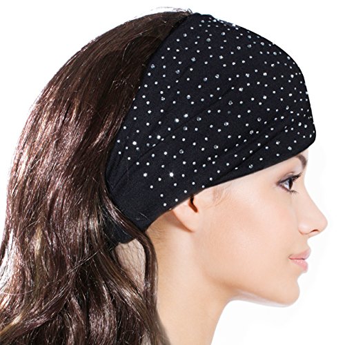 Sparkling Rhinestone and Dots Wide Elastic Headband Black eBay