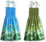 Floating Martini Spaghetti Strap Hawaiian Aloha Smocked Sun Dress