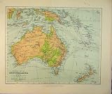 1926 MAP AUSTRALIA NEW ZEALAND SOLOMON ISLANDS CORAL
