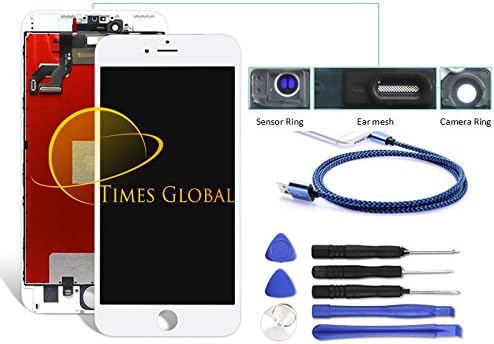 iPhone 6S Plus (5.5 inches) White OEM LCD Display Touch Screen Digitizer Replacement include (Sensor Ring, Ear Mesh and Camera Ring) + Free Tool kit and USB Cable