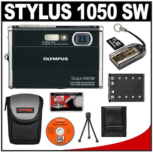Olympus Stylus 1050 SW 10.1MP Waterproof / Shockproof Digital Camera (Black) + 4GB MicroSD Card + Spare Li-42B Battery + Case + Accessory Kit
