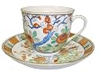 Cup and Saucer Set - Hand Painted Porcelain, Plum Blossoms and Chrysanthemum Flowers, "Longevity and Wealth"