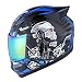 1STORM MOTORCYCLE BIKE FULL FACE HELMET MECHANIC SKULL - Tinted Visor BLUE