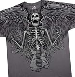 Winged Skeleton With Guitar T-Shirt, Rock Angel Liquid Blue Full Shirt Designs