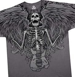 Winged Skeleton With Guitar T-Shirt, Rock Angel Liquid Blue Full Shirt Designs