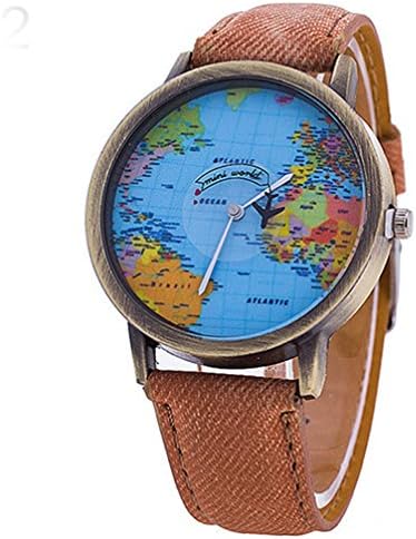 Floating Airplane over World Map Brown Band Airplane Watch:335