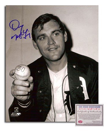 Denny McLain Autographed/Hand Signed Detroit Tigers 8x10 Photograph Holding Win #30 Ball