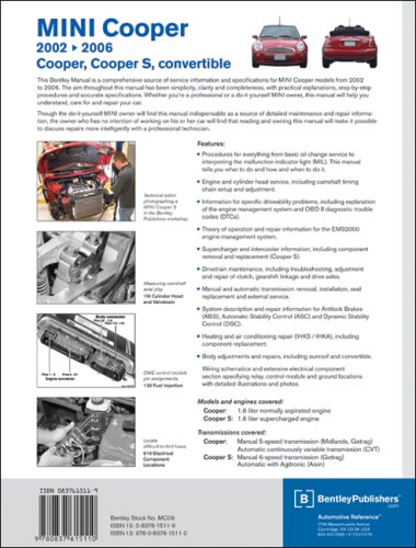 Mini Cooper Service Manual: 2002, 2003, 2004, 2005, 2006 Cooper, Cooper S, including Convertible under The Books Store