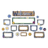 Design It Denim Mini Bulletin Board Set - Includes 1 Die-Cut Welcome Sign, 15 Die-Cut Patches and 12 Die-Cut Blanks.