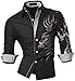 jeansian Men's Slim Fit Long Sleeves Casual Shirts Z001 Black XXL