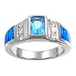 Sterling Silver Lab Created Opal Ring - 3mm Band Width - 8mm Face Height - Sizes: 7-9 - Aquamarine / Clear CZ Sterling Silver Lab Created Opal Ring - 3mm Band Width - 8mm Face Height - Sizes: 7-9 - Aquamarine / Clear CZ