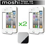 2 Pack of Moshi iVisor AG (Anti-Glare) Screen Protection for iPhone 4 & 4S (White) + Moshi TeraGlove Microfiber Screen Cleaner - Black